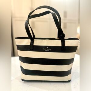 Kate Spade Black and Cream Striped Tote